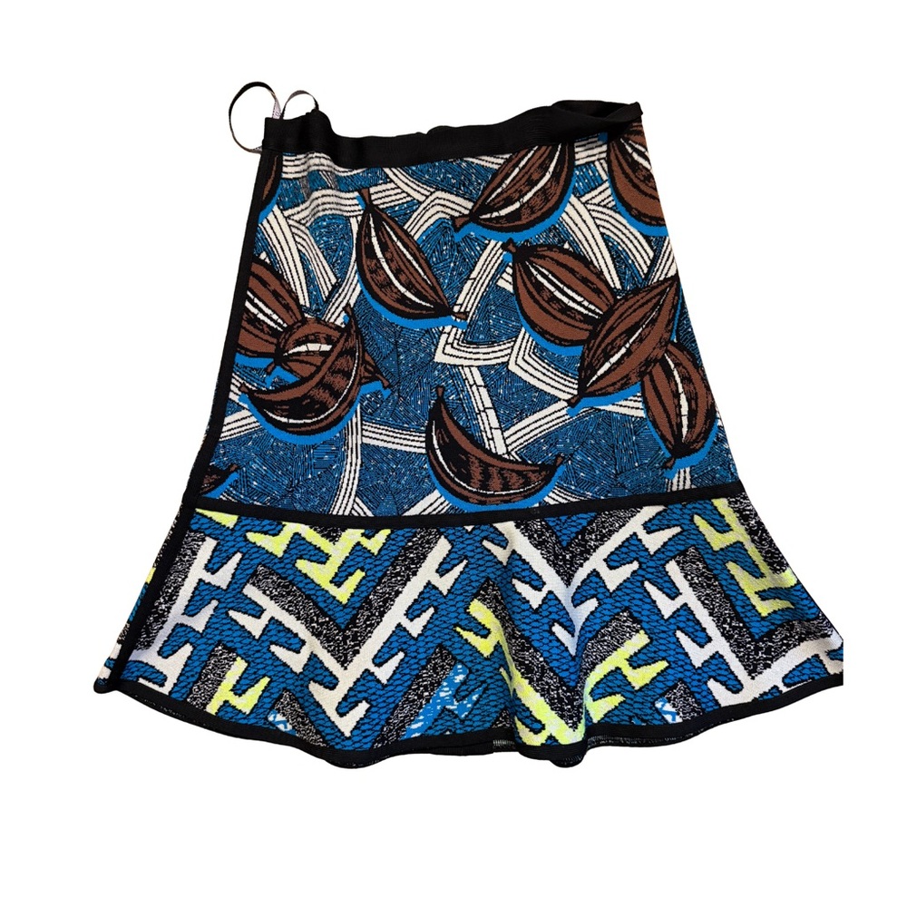 Herve Leger Blue and Brown Fit and Flare Skirt